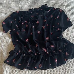 Chelsea28 Black Ruffle Floral Blouse
